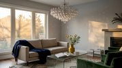 Crystal chandelier illuminating living room ambiance