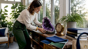 Interior designer placing amethyst crystal decor piece