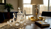 Elegant crystal decor pieces on wooden table