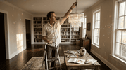 Homeowner adjusts crystal prism chandelier