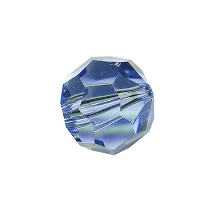Faceted Round Bead Crystal 10mm Blue Prism with Hole Through