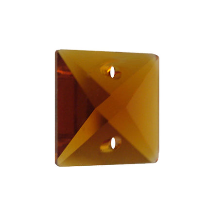 Square Crystal 14mm Amber Prism with Two Holes