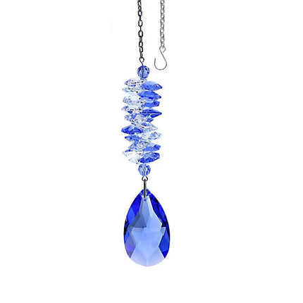 Crystal Ornament 5 inch Suncatcher Clear - Medium Sapphire Rainbow Maker with Medium Sapphire Almond Prism Made with Swarovski crystals