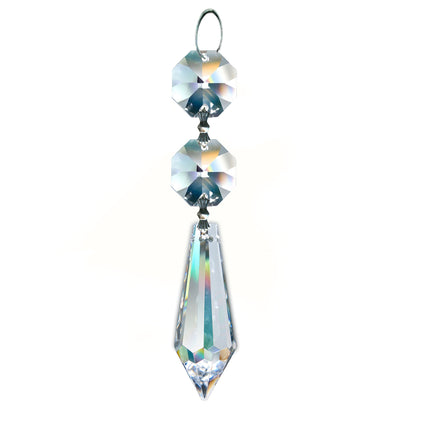 Magnificent Crystal 2-inch Faceted Icicle Prism Clear Crystal Accent with Two Octagon Beads