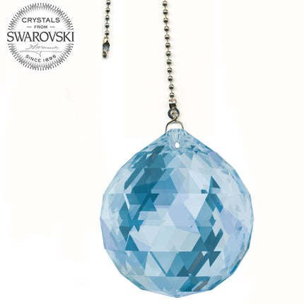 Crystal Fan Pulls Swarovski Strass crystal 40mm Blue Sapphire Ball Prism, Black Chain