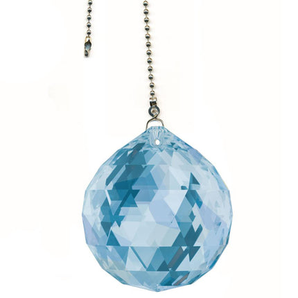 Crystal Fan Pulls Swarovski Strass crystal 40mm Blue Sapphire Ball Prism, Black Chain