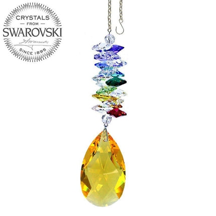 Crystal Ornament 5 inch Suncatcher Light Topaz Almond Crystal Rainbow Maker with Swarovski crystal Prisms