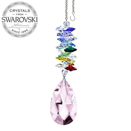 Crystal Ornament 5 inch Suncatcher Rosaline Almond Crystal Rainbow Maker with Swarovski crystal Prisms