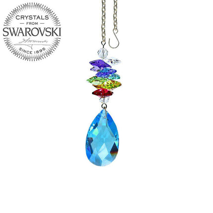 Crystal Ornament Medium Sapphire Almond Prism with Colorful Rainbow Maker with Swarovski crystal Prisms