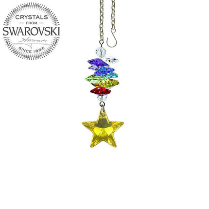 Crystal Ornament Suncatcher 3 inch Light Topaz Star Ornament with Colorful Rainbow Maker Made with Swarovski crystals