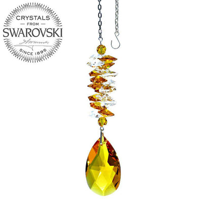 Crystal Ornament 5 inch Suncatcher Clear - Topaz Rainbow Maker with Topaz Almond Prism Made with Swarovski crystals