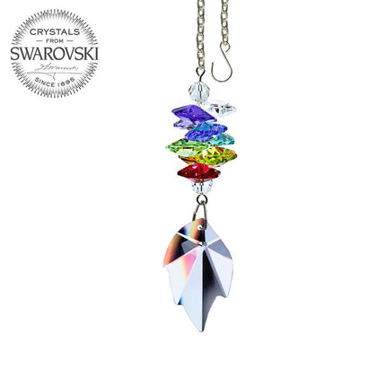 Crystal Ornament 3-inch Suncatcher Clear Faceted Leaf prism Rainbow Maker Made with Swarovski crystals