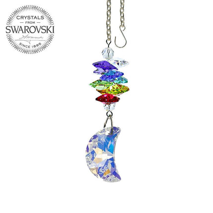 Crystal Ornament 3-inch Suncatcher AB Faceted Moon prism Rainbow Maker Made with Swarovski crystals