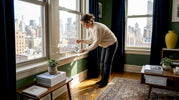 Woman arranging crystal suncatcher in sunlight