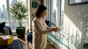 Arranging crystal ornaments in living room