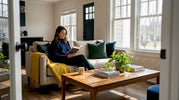 Reading in living room with crystal beads