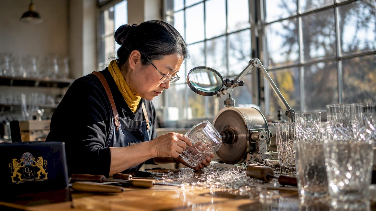 Artisan hand-cutting lead crystal tumbler