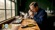 Crystal repair expert restoring chandelier at workbench
