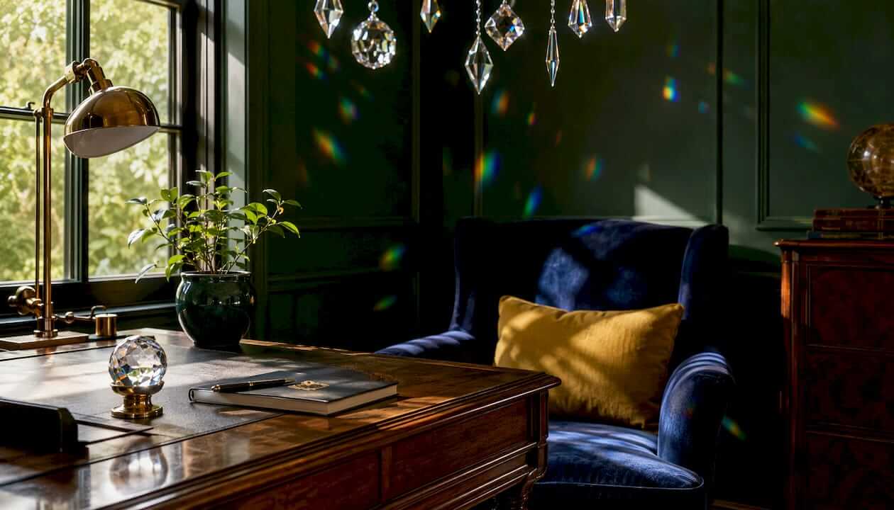 Crystal prisms sparkling in modern living room