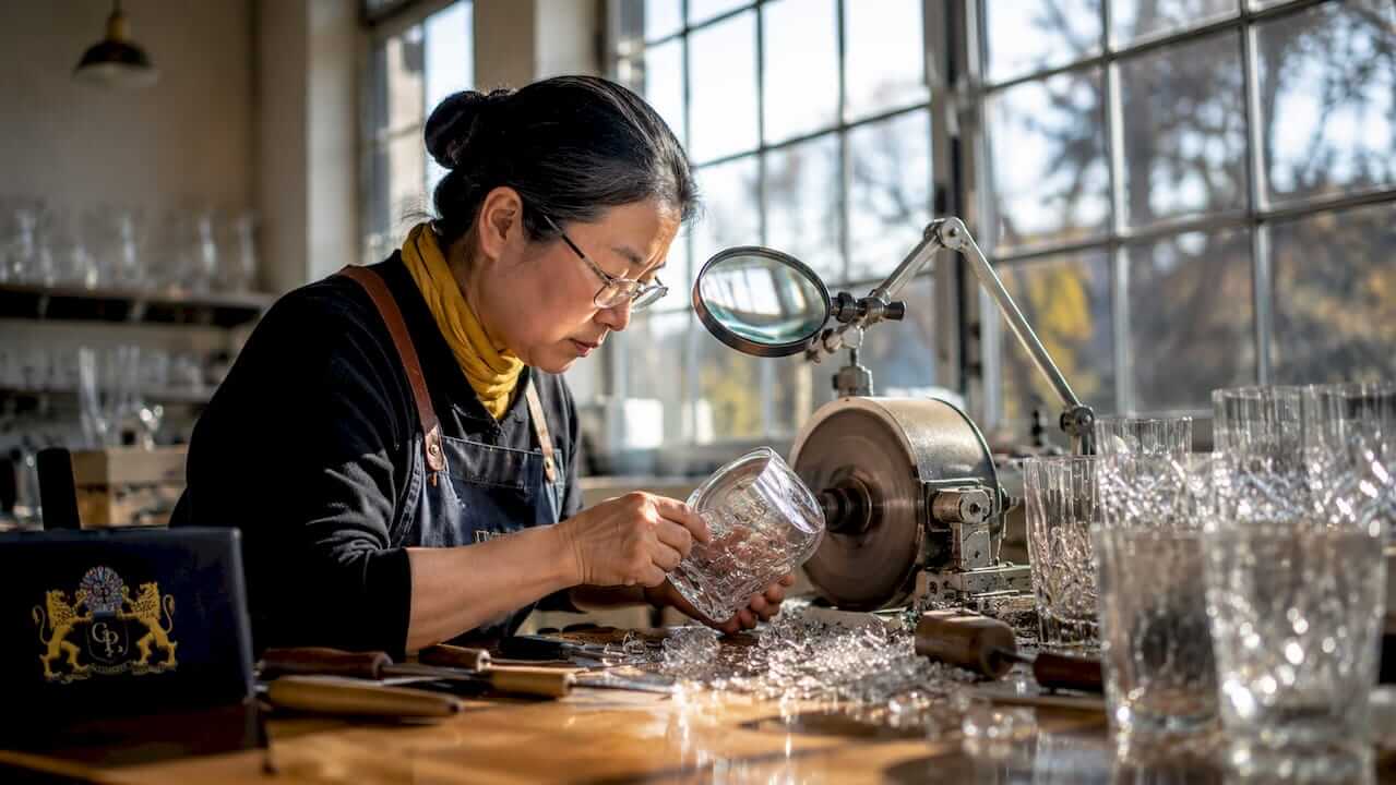 Artisan hand-cutting lead crystal tumbler