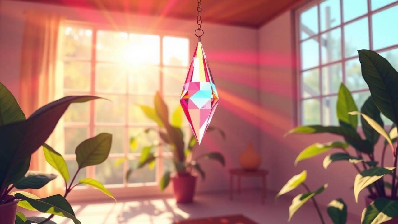 Faceted crystal suncatcher casting rainbow light in a sunlit room