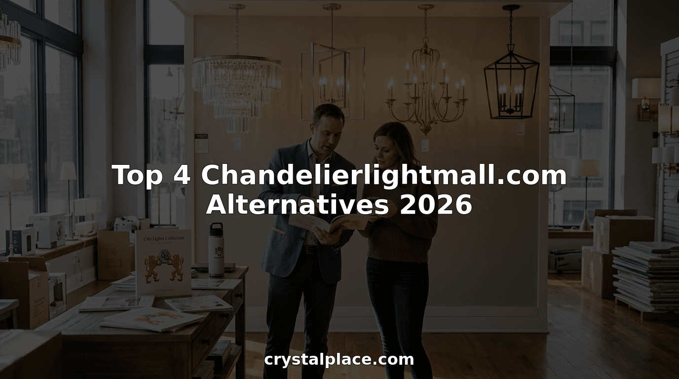 Couple comparing different chandeliers in showroom