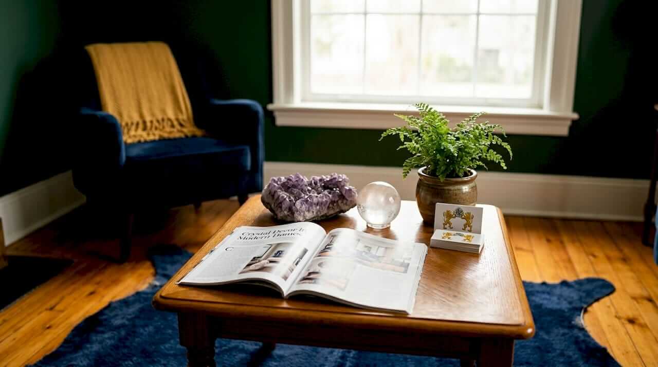 Living room crystal decor on coffee table