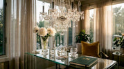 Luxury living room with real crystal chandelier and decor