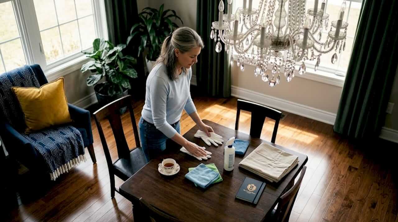 Woman preparing to clean chandelier at home