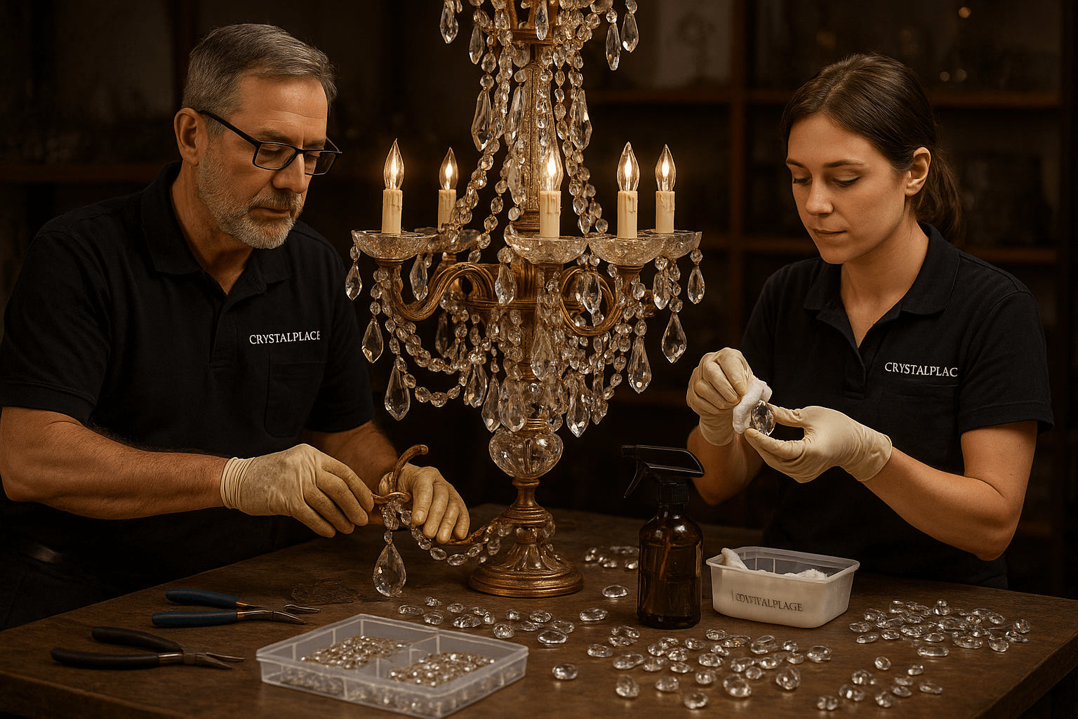 crystal chandelier restoration by CrystalPlace.com