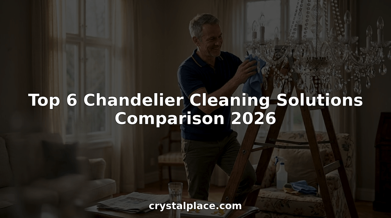 Homeowner cleaning chandelier in sunlit living room