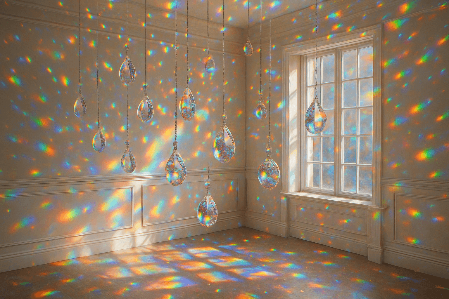 crystal suncatchers casting rainbows 