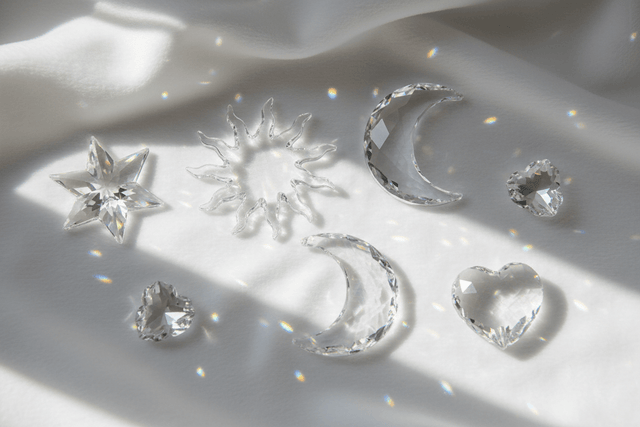 Crystal star, sun, moon, and heart prisms for  chandeliers and suncatchers