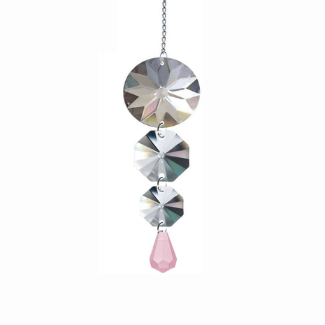 Crystal Suncatcher 5 inch Clear and Pink Waterfall Prisms Magnificent Brand - Crystal Place