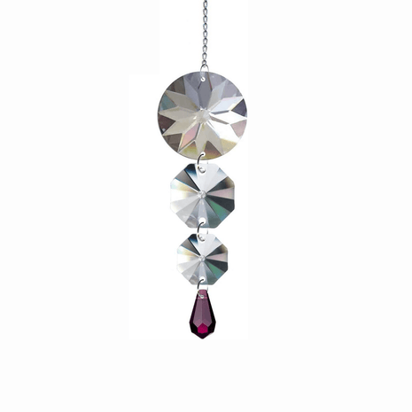 Crystal Suncatcher 5 inch Clear and Purple Waterfall Prisms Magnificent Brand - CrystalPlace