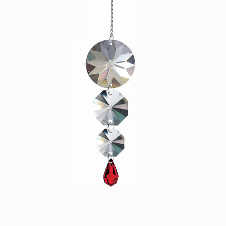 Crystal Suncatcher 5 inch Clear and Red Waterfall Prisms Magnificent Brand 