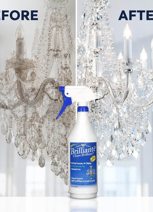 Crystal chandelier before and after cleaning with Brilliante spray