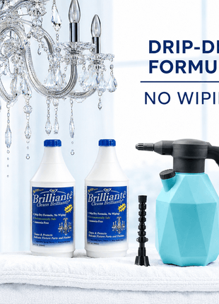 Brilliante Cleaner two-bottle power sprayer bundle with drip-dry no-wipe formula