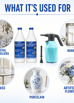 Brilliante Cleaner and power sprayer uses for chandeliers, glass, mirrors, porcelain and flowers