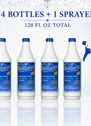 Four Brilliante Crystal Cleaner 32 oz bottles with spray trigger, 128 oz total