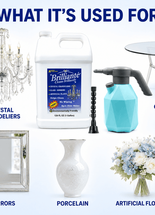 Brilliante gallon refill and power sprayer uses for chandeliers, glass, mirrors, porcelain and flowers