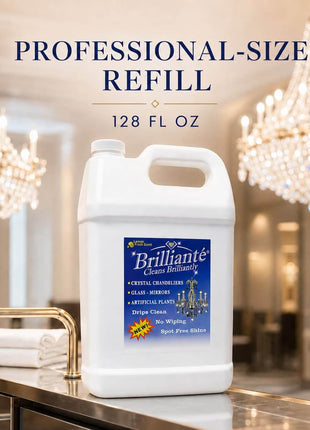 Brilliante professional-size 128 oz chandelier cleaner refill displayed in a kitchen