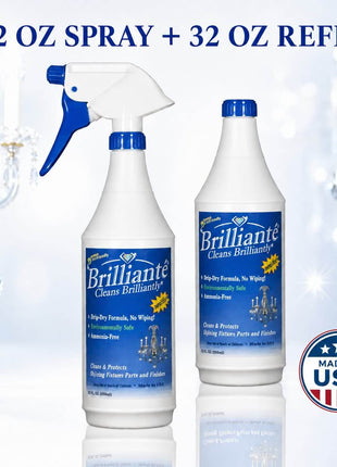 Made in USA Brilliante Crystal Cleaner 32 oz spray bottle and 32 oz refill