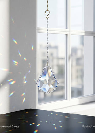 Hanging Crystal Suncatcher 2-in Swarovski Crystal Clear French Pendeloque Prism