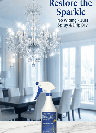 Brilliante Crystal Cleaner spray-and-drip method for restoring chandelier sparkle