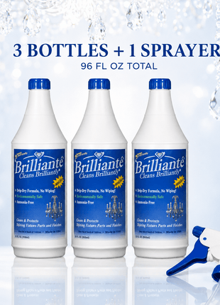 Brilliante Crystal Cleaner spray bottle and two refills, 96 oz total – CrystalPlace
