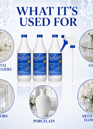 Brilliante Crystal Cleaner uses with spray bottle and two refills – CrystalPlace