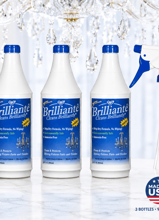 Made in USA Brilliante Crystal Cleaner spray bottle and two refills – CrystalPlace