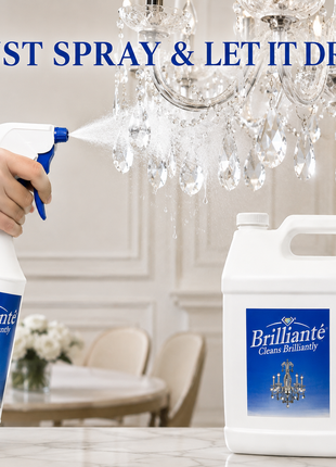 Spraying a crystal chandelier with Brilliante Cleaner and 1 gallon refill – CrystalPlace