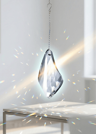 Swarovski Crystal prism hanging on a chain with rainbow